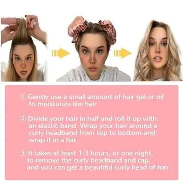 Miyinla Satin Heatless Hair Curler, 6PCS Hair Rollers for Heatless Curls with Hair Caps, Curling Set for Sleep in Overnight, Lotus Root Powder Color