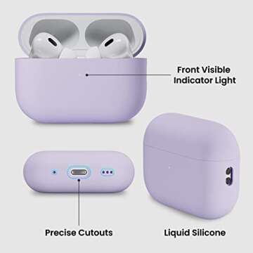 ORNARTO Compatible with AirPods Pro 2 Case 2022, Full Protective Hybrid Silicone for AirPods Pro 2nd Generation Case, Front LED Visible Skin Cover-Pastel Lilac