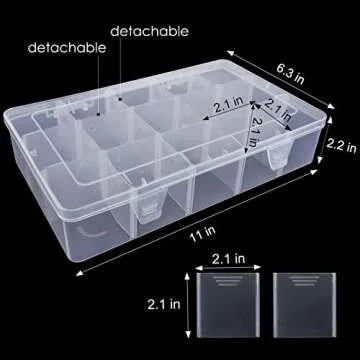 15 Large Grids Plastic Organizer Box with Dividers, Exptolii Clear Compartment Container Storage for Washi Tapes Beads Crafts Jewelry Fishing Tackles, Size 11 x 6.3 x 2.2 in