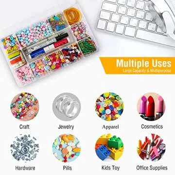 15 Large Grids Plastic Organizer Box with Dividers, Exptolii Clear Compartment Container Storage for Washi Tapes Beads Crafts Jewelry Fishing Tackles, Size 11 x 6.3 x 2.2 in