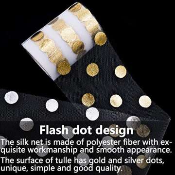 2pcs Gold and Silver Polka Dots Tulle Fabric, 3'' x 10 Yards DIY Shimmer Tulle Ribbon Rolls for Hair Bows, Gift Wrapping, Tutu Skirt