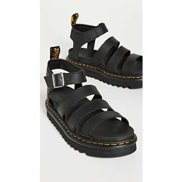 Dr. Martens Women's Blaire Fisherman Sandal, Black Hydro Leather,