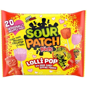 SOUR PATCH KIDS Lollipop with Sour Candy Dipping Powder - 20 Lollipops