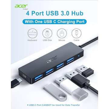 Acer USB C Hub 4 Ports, Multiple USB 3.0 Hub, USBC Splitter for Laptop with TypeC Power Port, Extend...