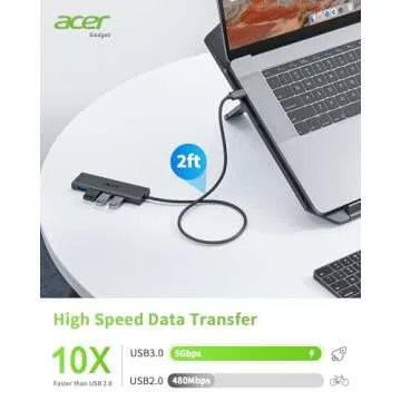 Acer USB C Hub 4 Ports, Multiple USB 3.0 Hub, USBC Splitter for Laptop with TypeC Power Port, Extender for Type C Port Laptop, PC, Desktop and More (2ft)