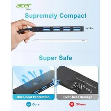 Acer USB C Hub 4 Ports, Multiple USB 3.0 Hub, USBC Splitter for Laptop with TypeC Power Port, Extender for Type C Port Laptop, PC, Desktop and More (2ft)