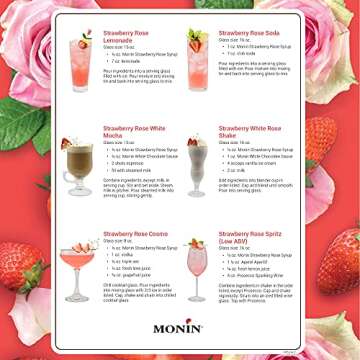Monin - Strawberry Rose Syrup, Strawberry Rose Flavoring, Strawberry Rose Flavored Syrup, Coffee Flavoring, Natural Flavoring, Great for Lattes, Teas, Lemonades, Cocktails, & More (750 ml)