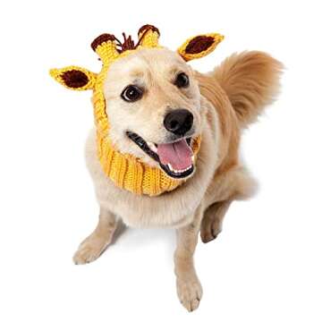 Zoo Snoods Giraffe Costume - Knit Dog Snood Ear Wrap for Pets, Warm Neck Cover for Halloween and Winter (Small)
