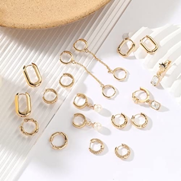 9 Pairs Gold Chunky Hoop Earrings Set Stylish Gift for Women