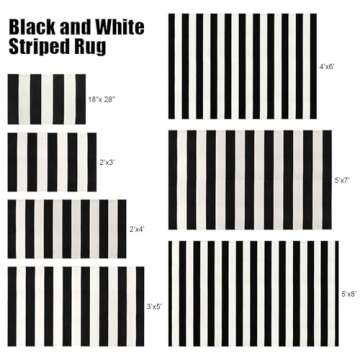 LEEVAN Outdoor Rug - 5x7 Black and White Striped Patio Rug for Easy Maintenance