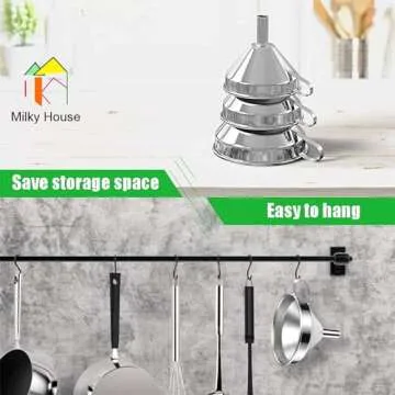 Large Funnels 3 Pack Set, Metal Stainless Steel Funnels with 3 Pack Removable Strainer Filter, for Kitchen Transfer Liquid Essential, Oils Fluid, Spice, Powder, Food Grade Dishwash Safe Durable