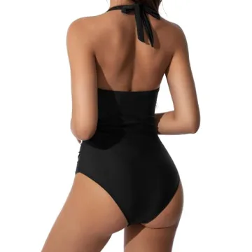 SUUKSESS Tummy Control Halter One Piece Swimsuit for Women