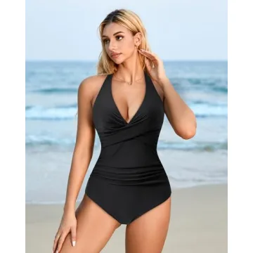 SUUKSESS Tummy Control Halter One Piece Swimsuit for Women