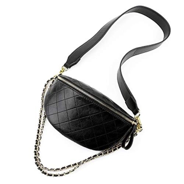 Dboar Vegan Leather Fanny Pack Crossbody Bag with Gold Chain Strap