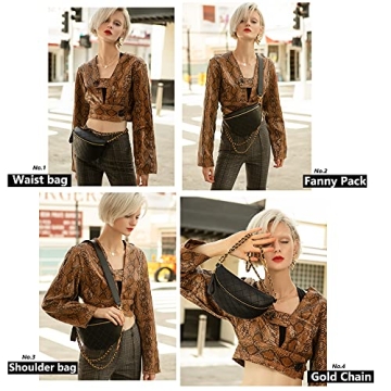 Dboar Vegan Leather Fanny Pack Crossbody Bag Gold Chain