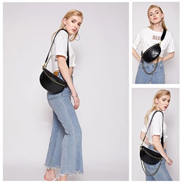 Dboar Vegan Leather Fanny Pack Crossbody Bag Gold Chain