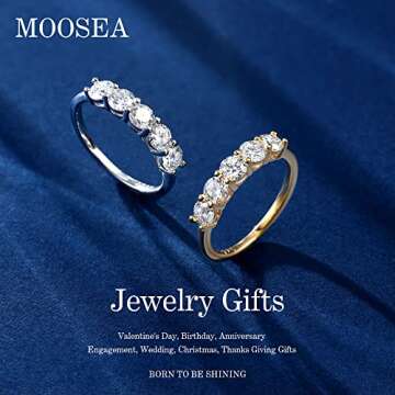 MOOSEA Moissanite Anniversary Rings for Women, D Color VVS1 Clarity Conflict-Free Lab Created Moissa...