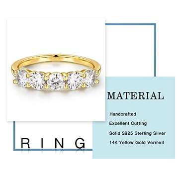 MOOSEA Moissanite Anniversary Rings for Women, D Color VVS1 Clarity Conflict-Free Lab Created Moissanite Rings 14K Yellow Gold Vermeil 5 Stone Moissanite Wedding Rings for Bridal Women Wife Girlfriend