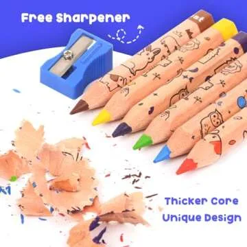 ThEast 12 Short Colored Pencils for Kids, Valentines Day Gifts for Class, Cute Animal Toddlers Color Pencil with Sharpener, Preschool Party Favors, Pre-Sharpened(Pack of 1)