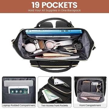 LOVEVOOK Laptop Backpack for Women,15.6 Inch Professional Womens Travel Backpack Purse Computer Laptop Bag Nurse Teacher Backpack,Waterproof Work Bags Carry on Back Pack with USB Port,Black Plait