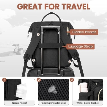 LOVEVOOK Laptop Backpack for Women,15.6 Inch Professional Womens Travel Backpack Purse Computer Laptop Bag Nurse Teacher Backpack,Waterproof Work Bags Carry on Back Pack with USB Port,Black Plait