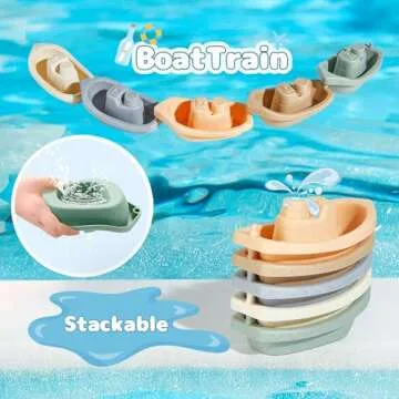 AMCHSURI Animal Bath Toys with Floating Boats for Toddlers 1-3, 15 PCS Mold Free Bathtub Toy for Infants 6-12 Months, Eco-Friendly Non Toxic Water Table Toys