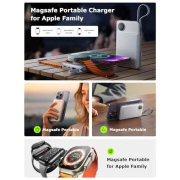 LISEN Magsafe Wireless Power Bank for iPhone 16 Icemag Power Bank, 10000mah Built-in Cable Pack Powe...