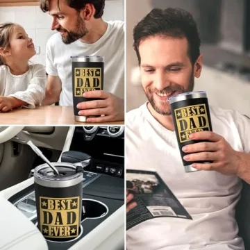 LiqCool Dad Gifts, Best Dad Tumbler with Card & Pillow Cover Gift Set, Funny Gifts for Dad Husband, Unique Dad Gifts Ideas from Daughter Wife on Birthday Christmas(20Oz, BK)