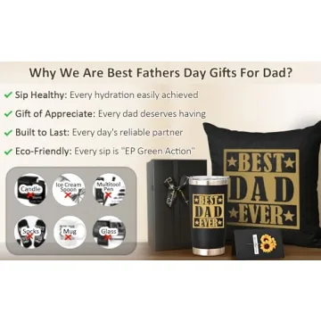 LiqCool Dad Gifts, Best Dad Tumbler with Card & Pillow Cover Gift Set, Funny Gifts for Dad Husband, Unique Dad Gifts Ideas from Daughter Wife on Birthday Christmas(20Oz, BK)