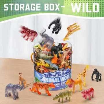 60 Piece Mini Zoo Animal Toy With Gift Box, Realistic Small Plastic Animal Figure Sensory Bins, Jungle Animal Party Favors, Cupcake Topper, School Education, Birthday Gifts for Kids Toddlers