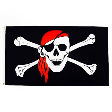 AZ FLAG - Pirate Red Bandana Flag - Large 5x8 Ft - 100D Polyester Jolly Roger Big Banner with Two Me...