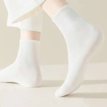 RICHBULL 10 Pairs Thin Crew Socks for Men & Women, Breathable Casual Athletic Ankle Socks (White)