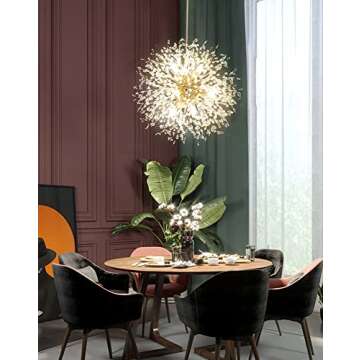 TEMINBU Modern Gold Firework Crystal Dandelion Chandeliers,Dining Room Light Fixture,Sputnik Pendant...