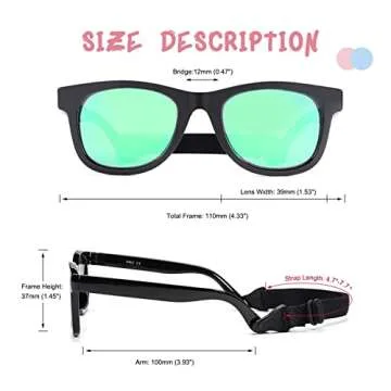 COASION Bendable Flexible Polarized Newborn Baby Sunglasses with Strap for Infant Boys Girls Age 0-12 Months (Black/Green Mirror)