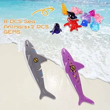 Summer Pool Diving Toys for Kids, Fun Swimming Pool Games Sinking Toy Set, Underwater Diving Gifts with Storage Bag Include Torpedo Gems Shark Diving Rings Sea Animals for Boys Girls (24 Pack)