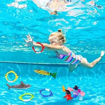 Summer Pool Diving Toys for Kids, Fun Swimming Pool Games Sinking Toy Set, Underwater Diving Gifts with Storage Bag Include Torpedo Gems Shark Diving Rings Sea Animals for Boys Girls (24 Pack)
