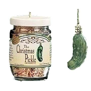 Holiday Traditions 2-Piece Exclusive Christmas Pickle and Decorated Glass Jar Hanging Ornament, 1.5-...