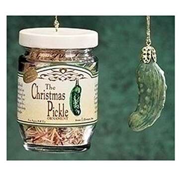 Holiday Traditions 2-Piece Exclusive Christmas Pickle and Decorated Glass Jar Hanging Ornament, 1.5-Inch