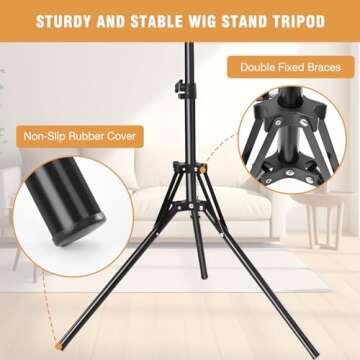 mcwdoit 63In Wig Stand Tripod, Upgraded Adjustable Mannequin Head Stand Metal Holder for Mannequin Head, Hairdressing Training Head Mold Mannequin Salon Hair Clamp, Black