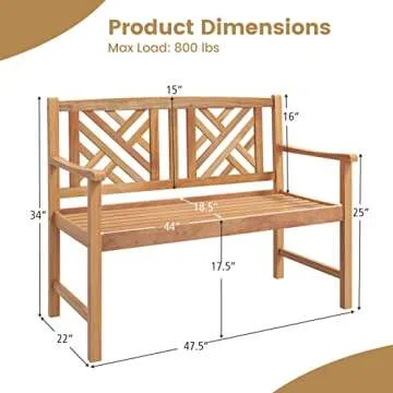 Tangkula Cozy Patio Acacia Wood 2-Person Bench