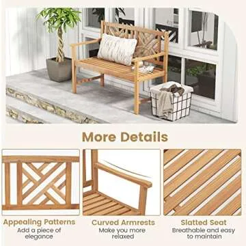 Tangkula Cozy Patio Acacia Wood 2-Person Bench