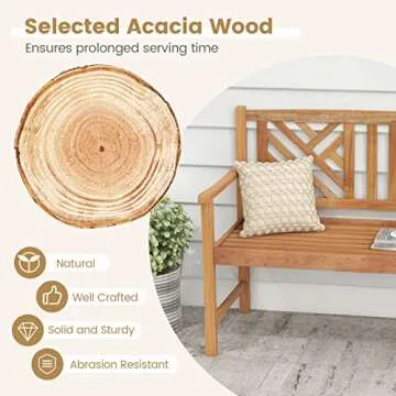 Tangkula Cozy Patio Acacia Wood 2-Person Bench