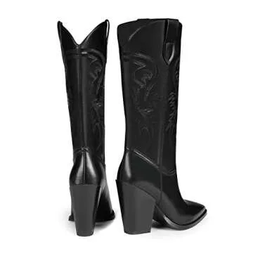 Stylish ISNOM Black Cowgirl Boots for Women - Comfortable & Chic