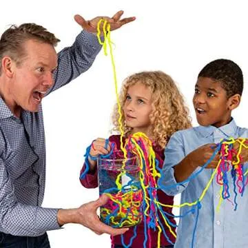 Steve Spangler Science String Slime Deluxe Kit, Includes Pink, Blue, Yellow & Clear (3.4 oz. Each) – DIY Slime Science Experiment Kit for Kids, Learn/Teach Science of Polymers, Exciting STEM Activity