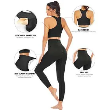 Workout Sets for Women 2 Piece High Waisted Seamless Leggings with Padded Stretchy Sports Bra Sets Yoga Outfit Jogging Gym Clothes(NA007M- Black)