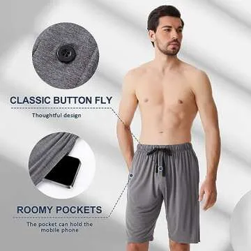 BAMBOO COOL Men's Pajama bottoms Lounge Sleep Shorts Soft Comfortable Breathable Pajamas Shorts with Pockets 2 Pack, Small