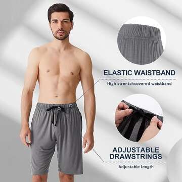 BAMBOO COOL Men's Pajama bottoms Lounge Sleep Shorts Soft Comfortable Breathable Pajamas Shorts with Pockets 2 Pack, Small