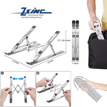 ZSIMC Laptop Stand, Laptop Riser Computer Stand for Desk, Adjustable Aluminum Foldable Portable Desk...