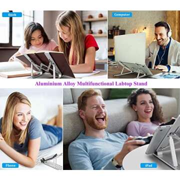 ZSIMC Laptop Stand, Laptop Riser Computer Stand for Desk, Adjustable Aluminum Foldable Portable Desktop Holder, Compatible with MacBook Air pro, iPad, Lenovo, 10-15.6” Laptop and Tablets (Silver)