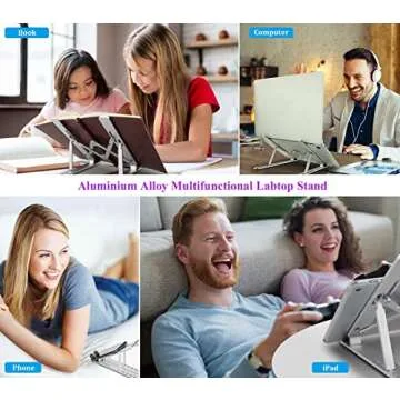 ZSIMC Laptop Stand, Laptop Riser Computer Stand for Desk, Adjustable Aluminum Foldable Portable Desktop Holder, Compatible with MacBook Air pro, iPad, Lenovo, 10-15.6” Laptop and Tablets (Silver)